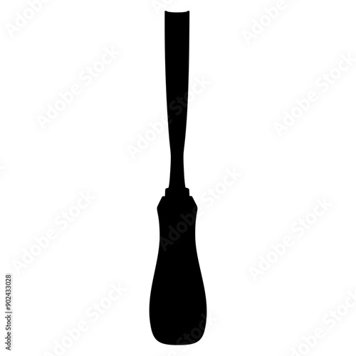 Chisel, carpentry hand tools for woodworking and wood carving. Stand for working with wood. Chisel isolated on transparent background. Black silhouette icon, vector illustration.