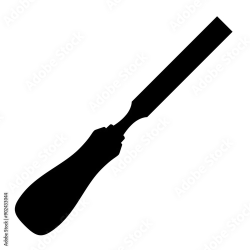 Chisel, carpentry hand tools for woodworking and wood carving. Stand for working with wood. Chisel isolated on transparent background. Black silhouette icon, vector illustration.