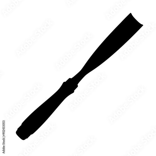 Chisel, carpentry hand tools for woodworking and wood carving. Stand for working with wood. Chisel isolated on transparent background. Black silhouette icon, vector illustration.