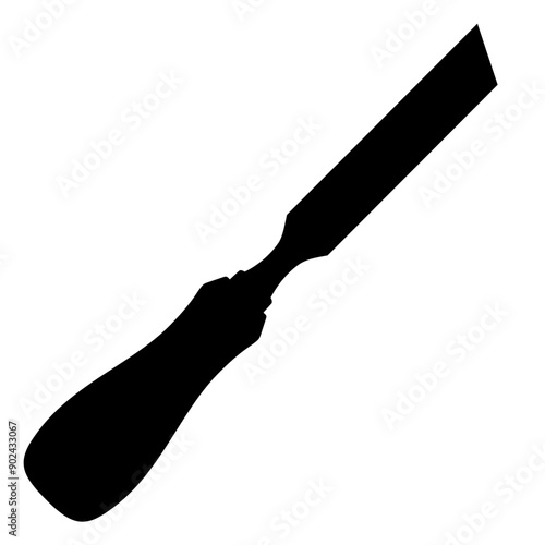 Chisel, carpentry hand tools for woodworking and wood carving. Stand for working with wood. Chisel isolated on transparent background. Black silhouette icon, vector illustration.