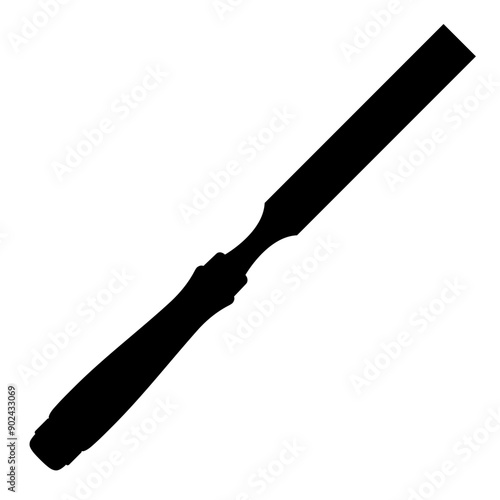 Chisel, carpentry hand tools for woodworking and wood carving. Stand for working with wood. Chisel isolated on transparent background. Black silhouette icon, vector illustration.