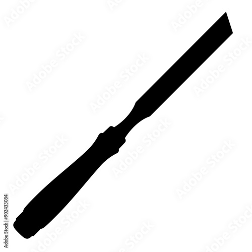 Chisel, carpentry hand tools for woodworking and wood carving. Stand for working with wood. Chisel isolated on transparent background. Black silhouette icon, vector illustration.