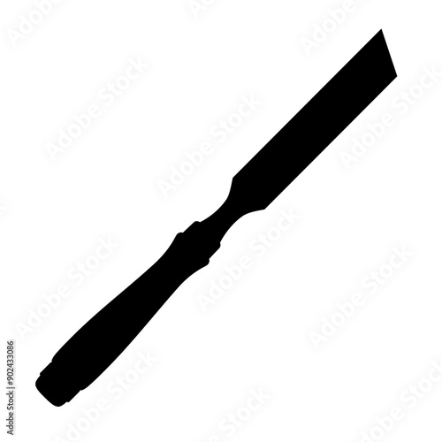 Chisel, carpentry hand tools for woodworking and wood carving. Stand for working with wood. Chisel isolated on transparent background. Black silhouette icon, vector illustration.