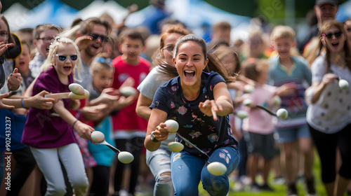 Tension and Laughter: The Thrill of a Park Egg Spoon Race Filled with Excitement and Joyful Cheer photo