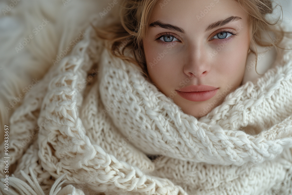 Woman in Cozy Knitted Scarf Woman in Cozy Knitted Scarf