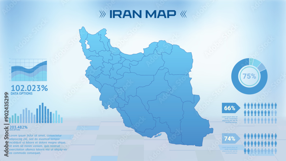 Blue Iran Map with States, Political Iran infographic map vector illustration Blue Iran Map with States, Political Iran infographic map vector illustration