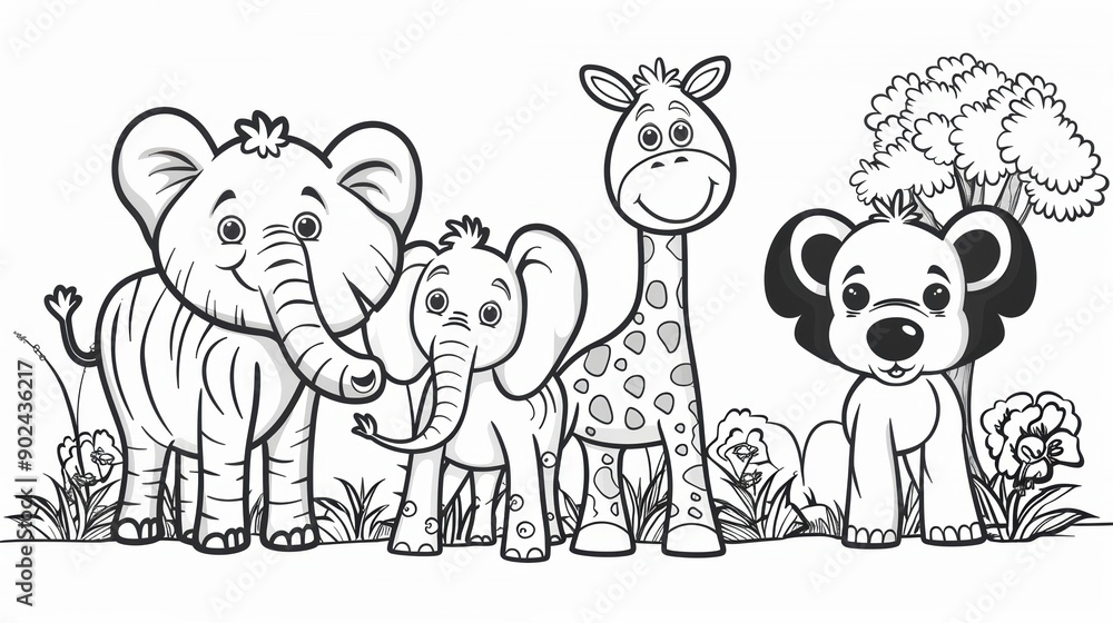 Cartoon Animals in a Jungle Setting Cartoon Animals in a Jungle Setting