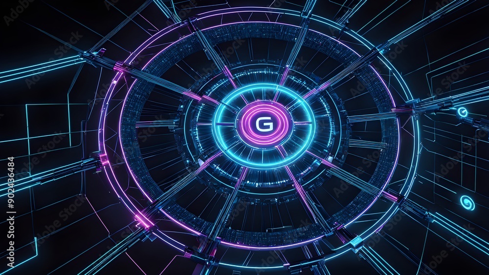 A colorful, neon-lit circle with the letter G in the center A colorful, neon-lit circle with the letter G in the center
