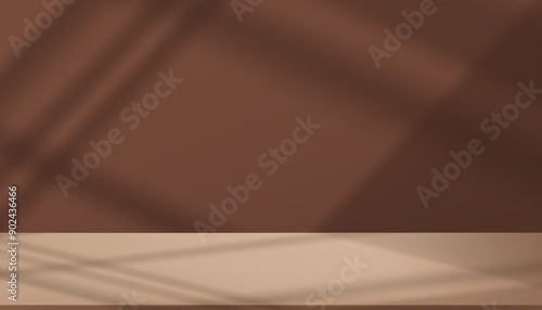 Autumn Background for Product,Brown Wall Studio Room with light, shadow on Beige floor,Fall Season Backdrop Brown Chocolate Display Mockup with Podium Stand,Minimal Scene Cosmetic in Winter Sale