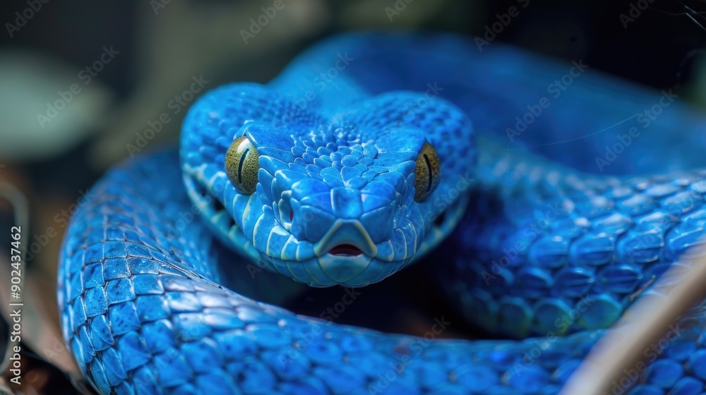 Fototapeta premium Blue viper snake closeup face