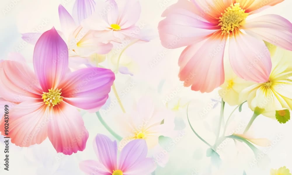 Pastel Dream: Cosmos flowers in a soft, ethereal floral background, ideal for romantic or serene designs. Pastel Dream: Cosmos flowers in a soft, ethereal floral background, ideal for romantic or serene designs.