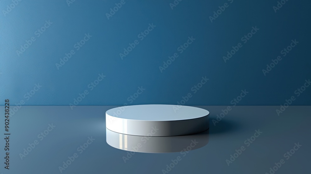 A white pedestal is on a blue background A white pedestal is on a blue background