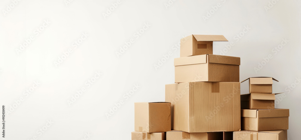 cardboard boxes stacked on each other against a white background, cardboard boxes stacked on each other against a white background,