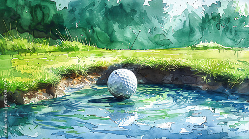 Dynamic Footgolf Ball Nearing Hole - Abstract Watercolor Artwork photo