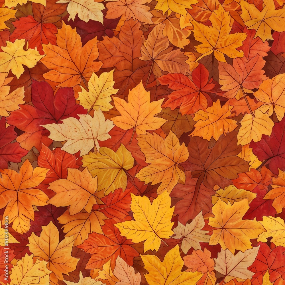 A dense pattern of various autumn leaves in warm shades of red, orange, and yellow, creating a rich and textured background perfect for seasonal themes. A dense pattern of various autumn leaves in warm shades of red, orange, and yellow, creating a rich and textured background perfect for seasonal themes.