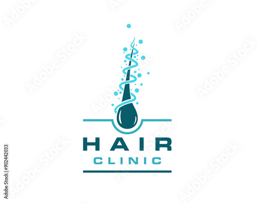 Hair clinic, dermatology icon, follicle grow. Isolated vector emblem for skin rejuvenation and expert care for scalp and hair health, follicle transplant beauty service, trichology medical treatment