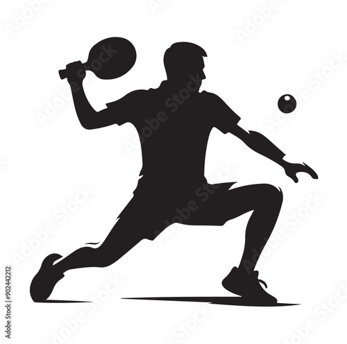 Silhouette of Athletic Man Playing Table Tennis with Racket and Ball
