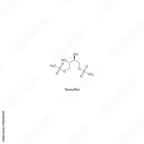 Treosulfan flat skeletal molecular structure Antineoplastic drug used in cancer treatment. Vector illustration scientific diagram.