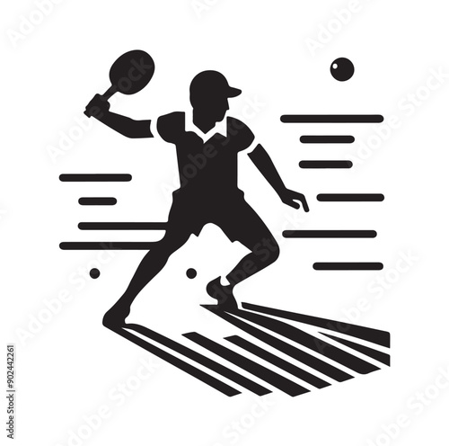 Silhouette of Athletic Man Playing Table Tennis with Racket and Ball
