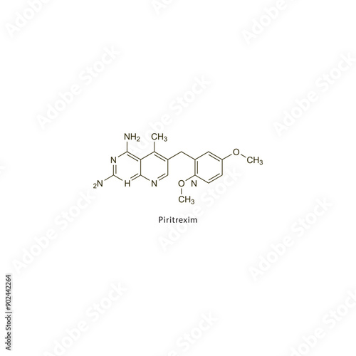 Piritrexim flat skeletal molecular structure Antineoplastic drug used in cancer treatment. Vector illustration scientific diagram.