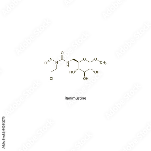 Ranimustine flat skeletal molecular structure Antineoplastic drug used in cancer treatment. Vector illustration scientific diagram.