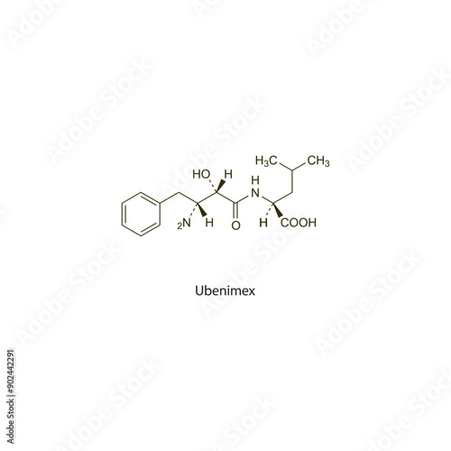 Ubenimex flat skeletal molecular structure Antineoplastic drug used in cancer treatment. Vector illustration scientific diagram.