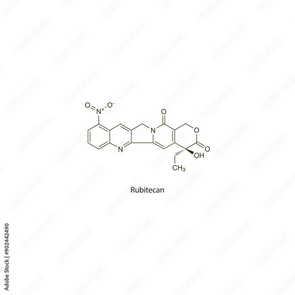 Rubitecan flat skeletal molecular structure Antineoplastic drug used in cancer treatment. Vector illustration scientific diagram. Rubitecan flat skeletal molecular structure Antineoplastic drug used in cancer treatment. Vector illustration scientific diagram.