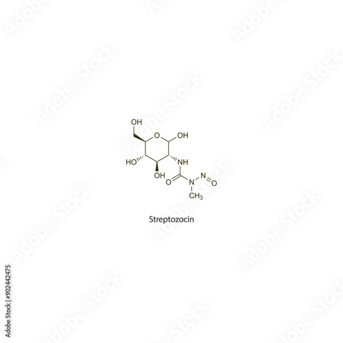 Streptozocin flat skeletal molecular structure Antineoplastic drug used in cancer treatment. Vector illustration scientific diagram.