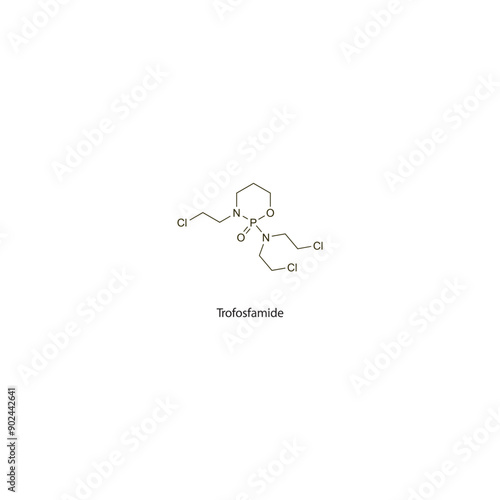 Trofosfamide flat skeletal molecular structure Antineoplastic drug used in cancer treatment. Vector illustration scientific diagram.