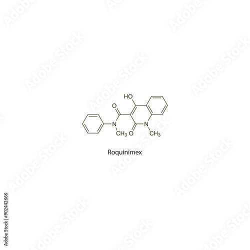 Roquinimex flat skeletal molecular structure Antineoplastic drug used in cancer treatment. Vector illustration scientific diagram.