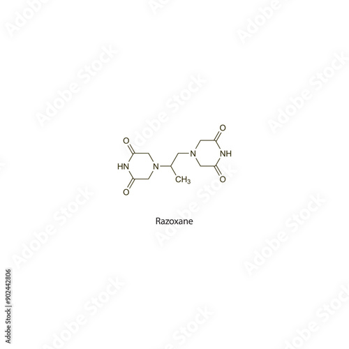 Razoxane flat skeletal molecular structure Antineoplastic drug used in cancer treatment. Vector illustration scientific diagram.