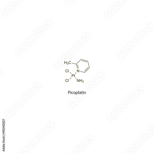 Picoplatin flat skeletal molecular structure Antineoplastic drug used in cancer treatment. Vector illustration scientific diagram.