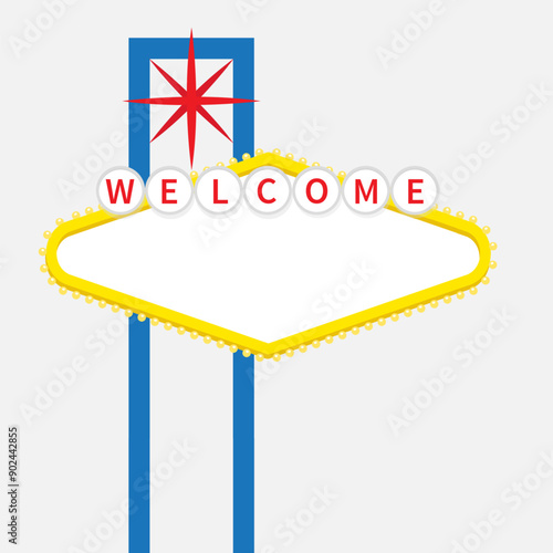 Welcome to Las Vegas sign icon. Empty template. Classic retro symbol. Red star. Nevada sight showplace. Template for greeting card, banner, sticker print. Flat design. White background Isolated Vector