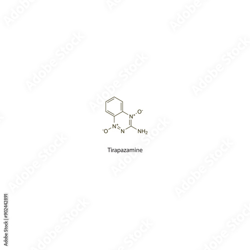 Tirapazamine flat skeletal molecular structure Antineoplastic drug used in cancer treatment. Vector illustration scientific diagram.