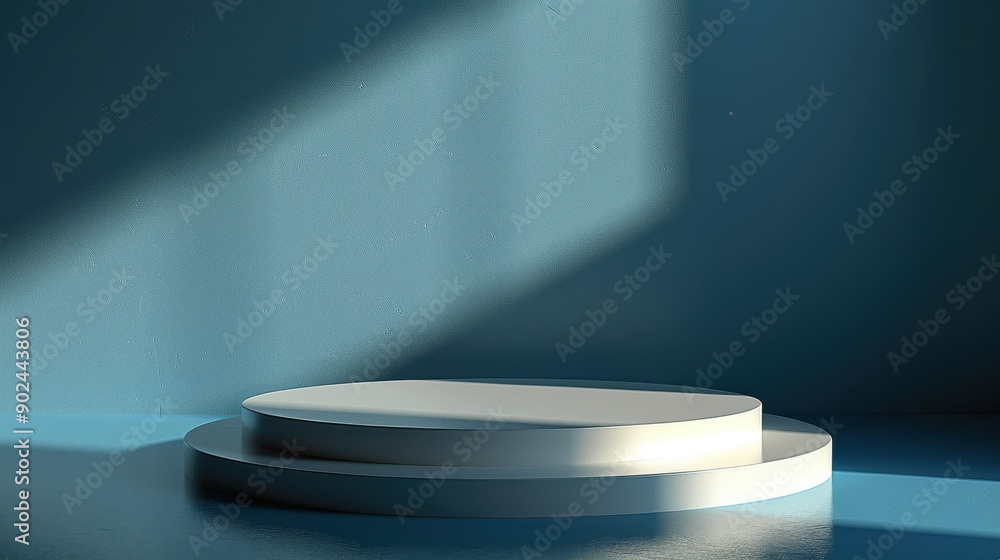A white pedestal with a blue background A white pedestal with a blue background