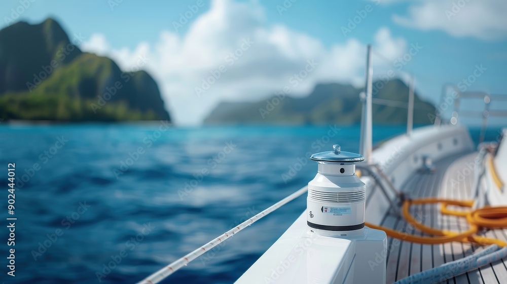 Fototapeta premium A rugged, waterproof signal booster mounted on a sailboat mast.