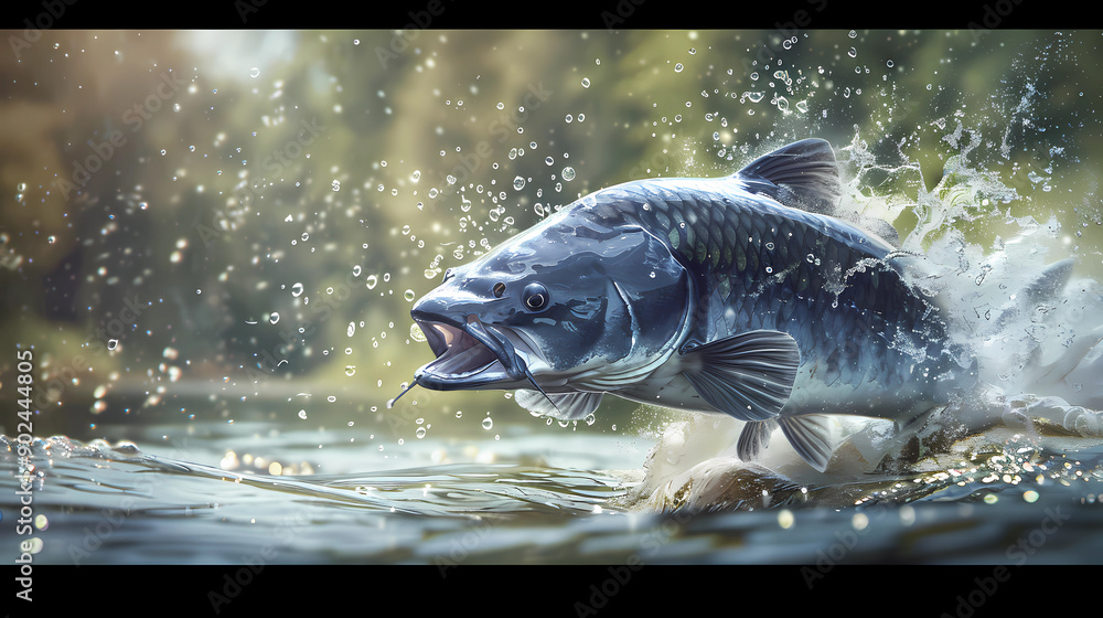 Fototapeta premium catfish jumping out of the water, generated ai