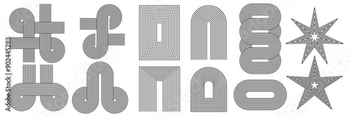 Set of zen arch line stripes. Vector elements in trendy boho aesthetic.