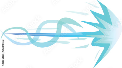 Magic spell in the shape of an arrow is flying, leaving a magical trail