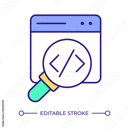 SCA RGB color icon. Static code analysis. Application security, software inspection. Source code, development. Isolated vector illustration. Simple filled line drawing. Editable stroke