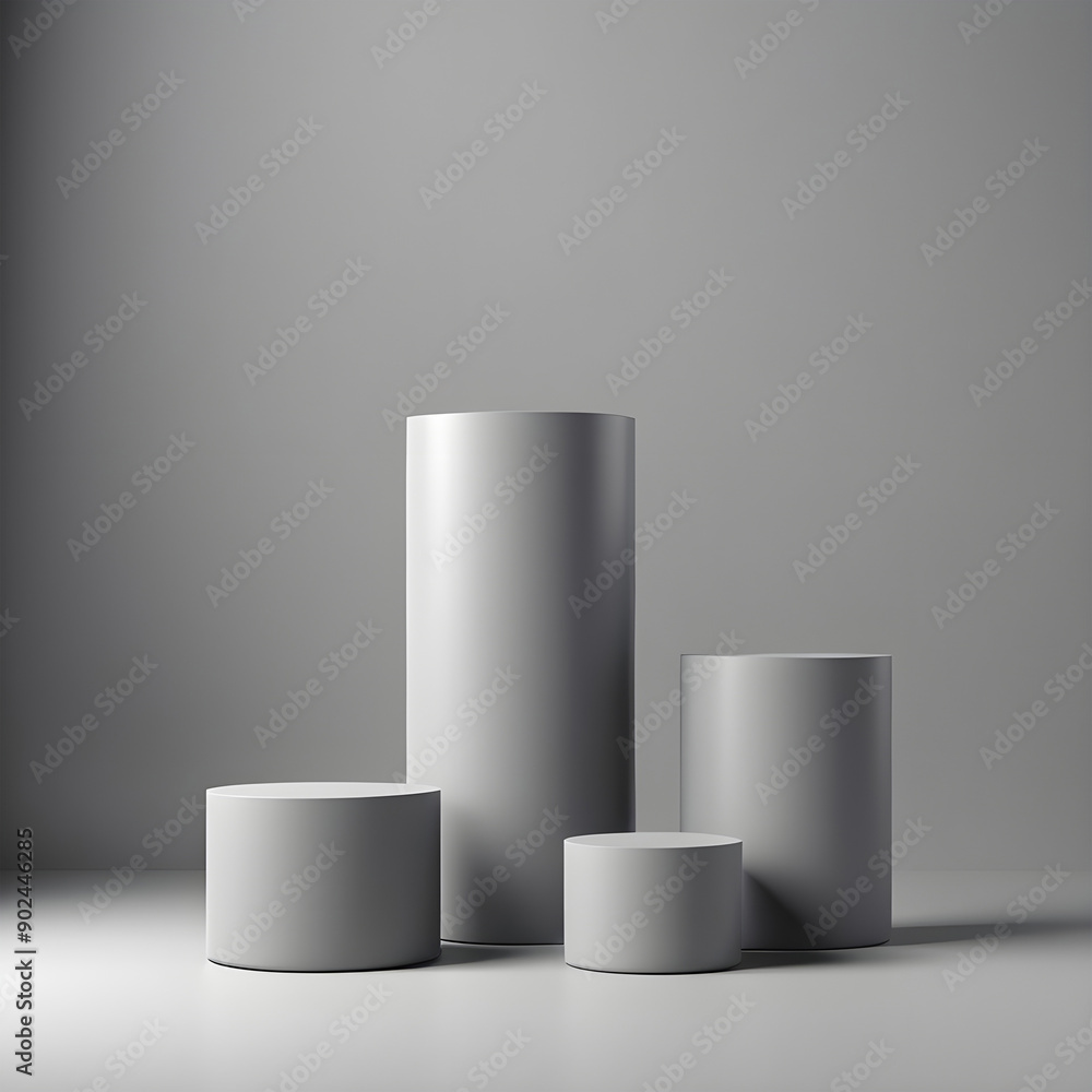 Grey cylinder pedestal podium set. Minimalist scene for product presentation. Grey cylinder pedestal podium set. Minimalist scene for product presentation.