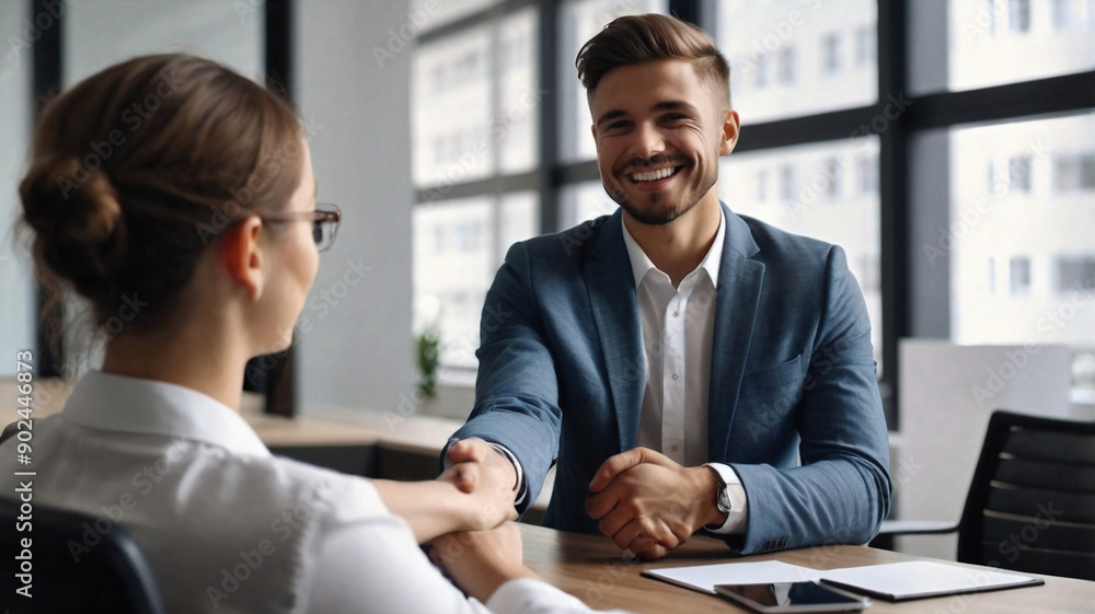 Smiling manager shaking hands with client Smiling manager shaking hands with client
