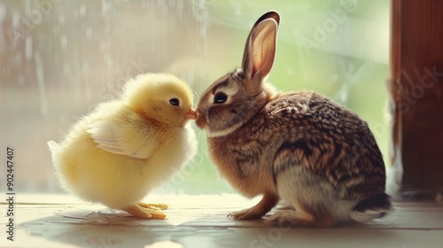 Wallpaper Mural Best friends bunny rabbit and chick are kissing Torontodigital.ca