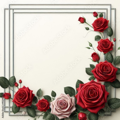 Elegant red and pink roses framing a decorative border, creating a romantic and classic aesthetic.