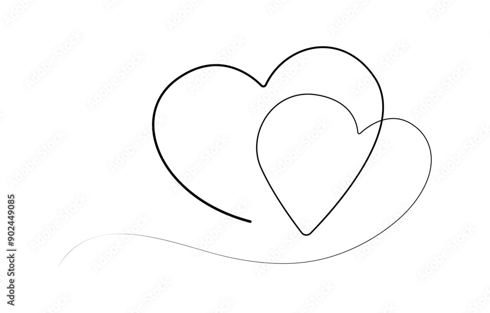 Two Hearts Continuous One Line Drawing. Valentines day concept, One continuous drawing of heart shape love sign. outline and romantic symbol, Heart background valentine day design, one line vector Two Hearts Continuous One Line Drawing. Valentines day concept, One continuous drawing of heart shape love sign. outline and romantic symbol, Heart background valentine day design, one line vector