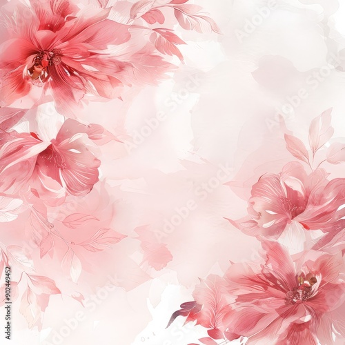 Watercolor Painting of Delicate Pink Flowers and Leaves