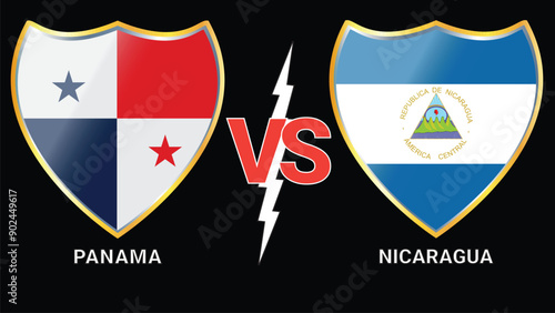 Panama vs Nicaragua Football Face-Off: Black Background and Versus Flags