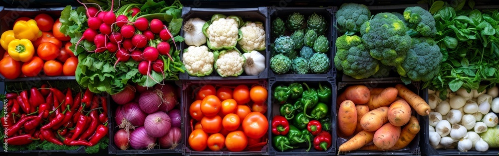 Vibrant Display of Fresh Organic Vegetables in Market Vibrant Display of Fresh Organic Vegetables in Market