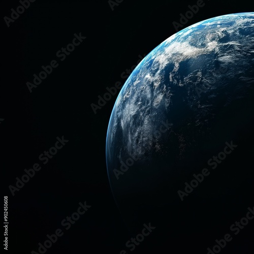 A glowing view of Earth from space, showcasing its beautiful blue tones against the black void. A universal image perfect for Earth Day or global unity themes. photo