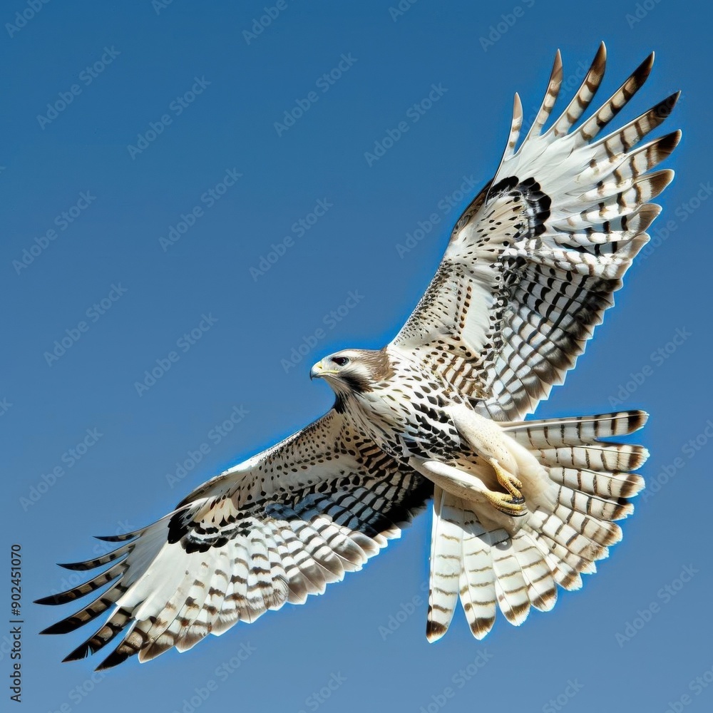 Fototapeta premium Hawk soaring majestically, realistic HD, white background, focus cover all object, deep depth of field, no blur, photo not dark, everything is clear, copy space